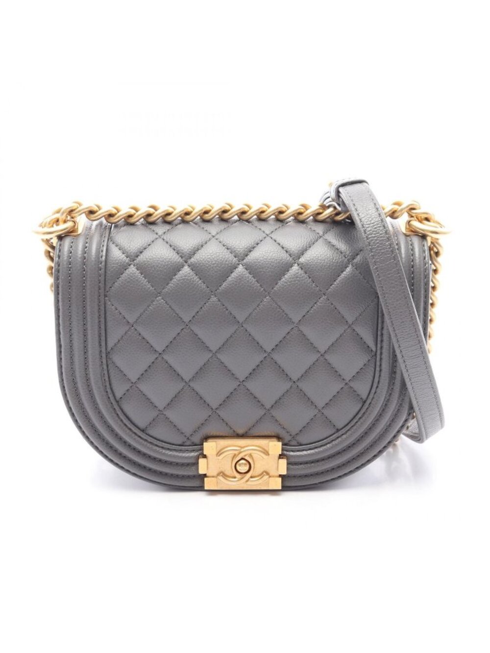 Chanel Shoulder Bag Bo Ischanel Smo le Gray Caviar Leather Bo Smo le